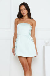 Blossom Hour Strapless Satin Mini Dress Blue